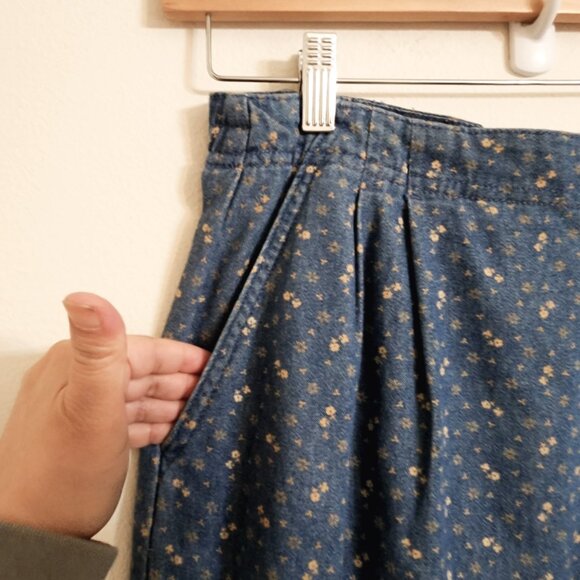 Vtg AMI Women Denim/Jean Midi Fit Flare Floral Skirt Sz10 Y2K Retro Look Western - Picture 8 of 14